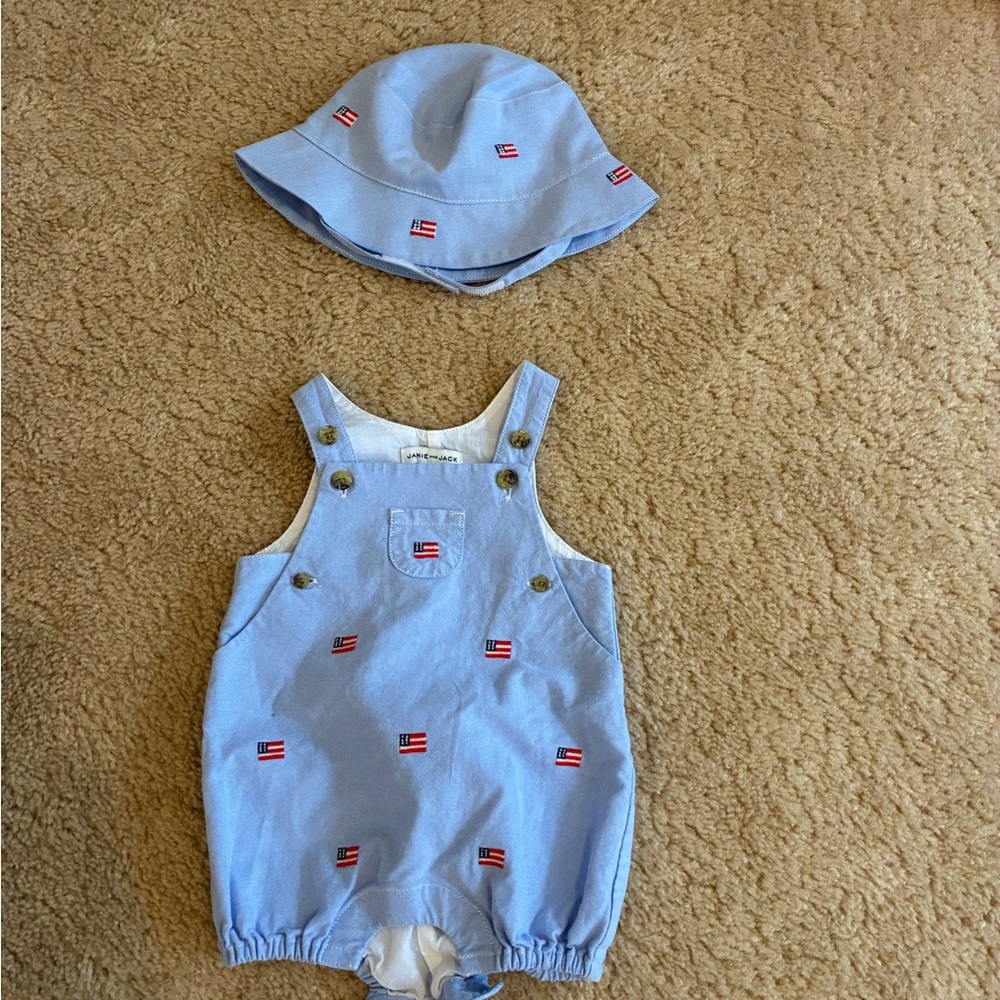 Janie and Jack Blue Hat and Romper with Flag Accents